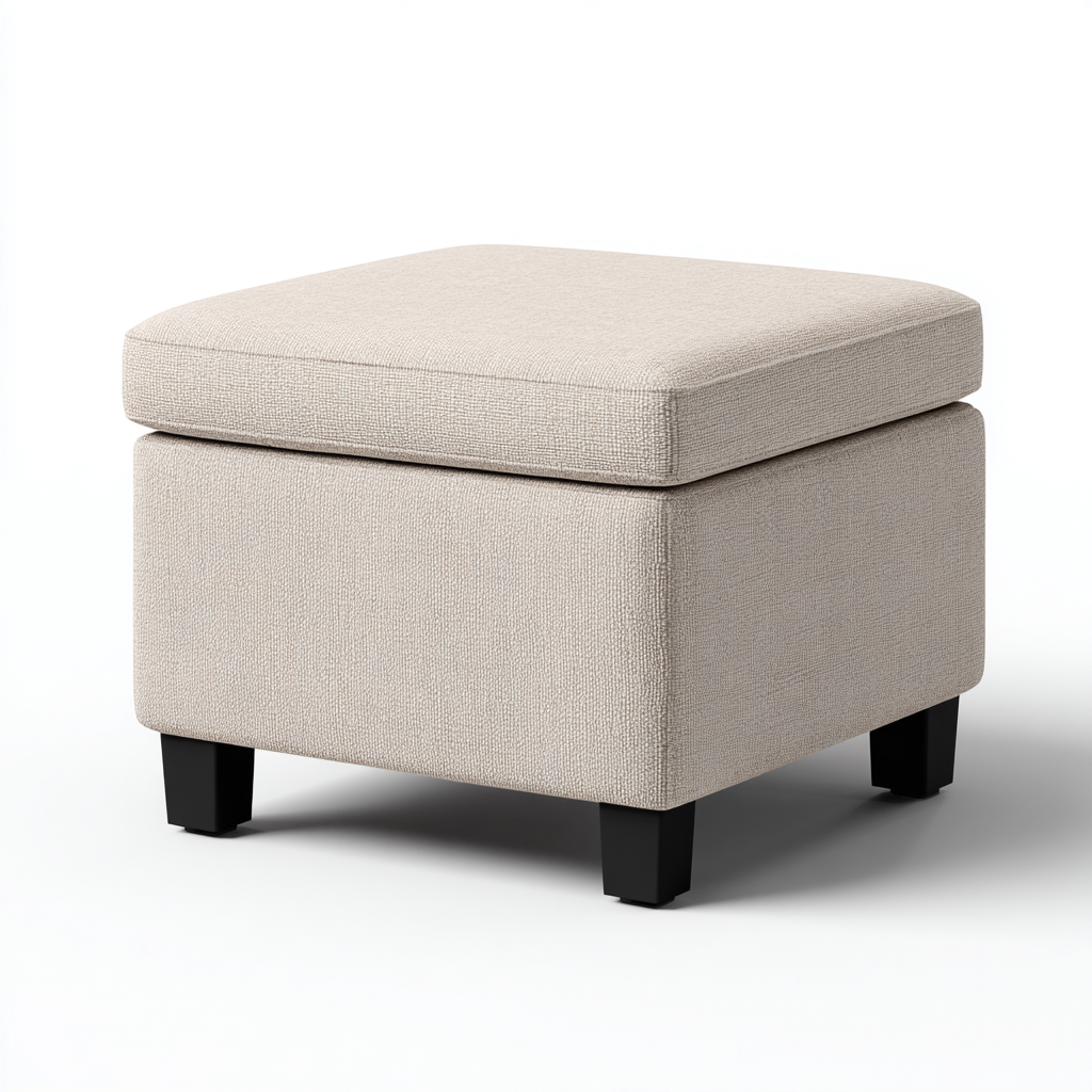 Pouf tissu 45x45x42cm beige pieds noirs style moderne-Havengetio