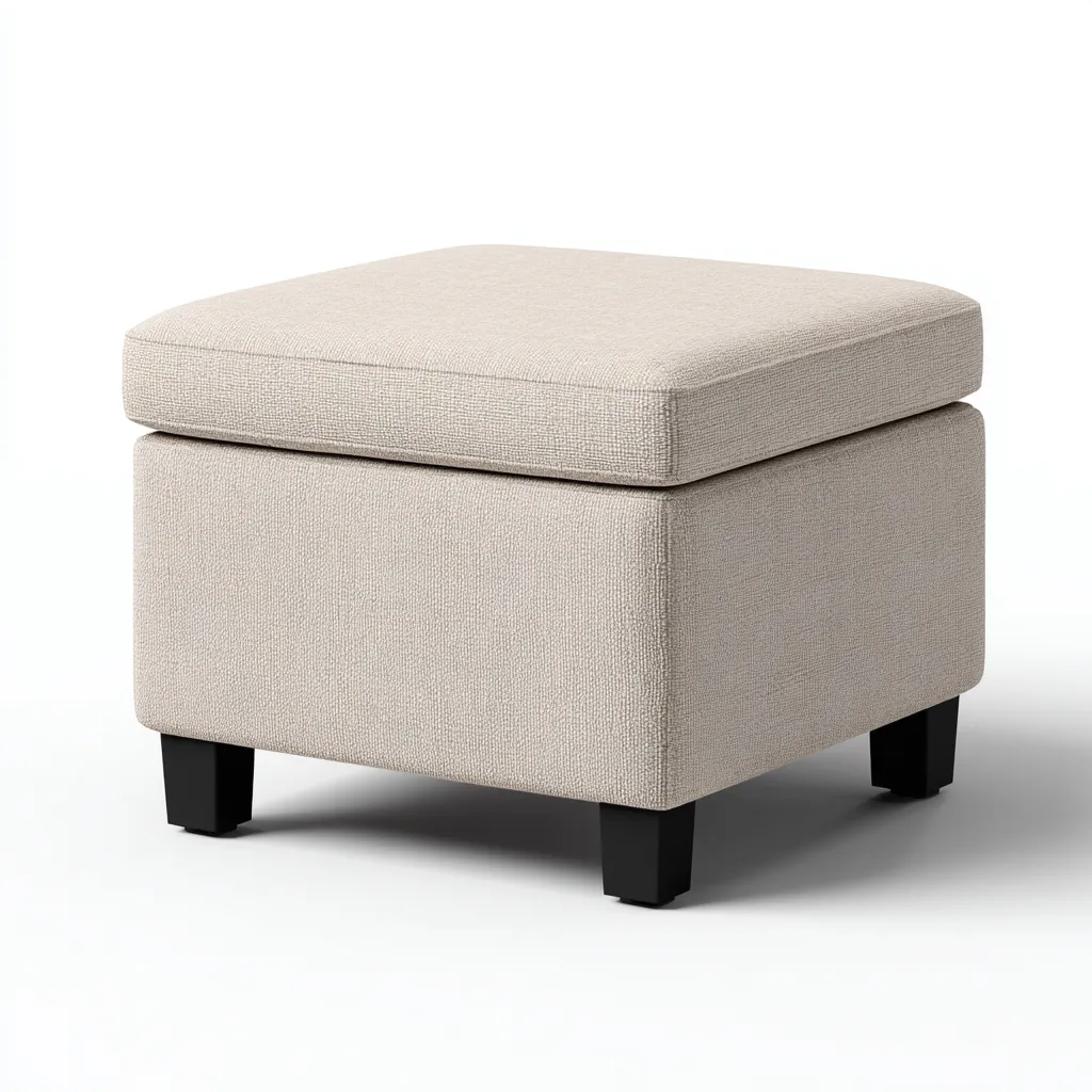 Pouf tissu 45x45x42cm beige pieds noirs style moderne-Havengetio