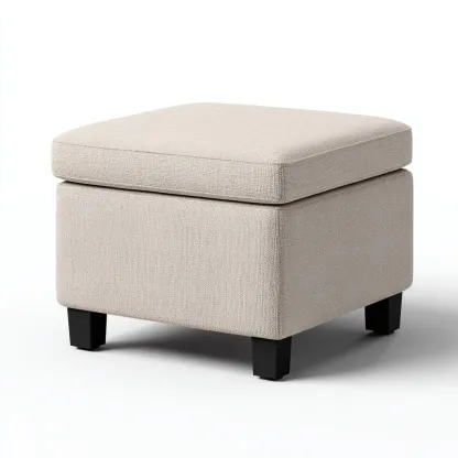 Pouf tissu 45x45x42cm beige pieds noirs style moderne-Havengetio