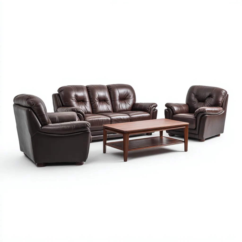 Ensemble de canapés cuir 200 x 95 x 95 cm - marron - design classique-Havengetio
