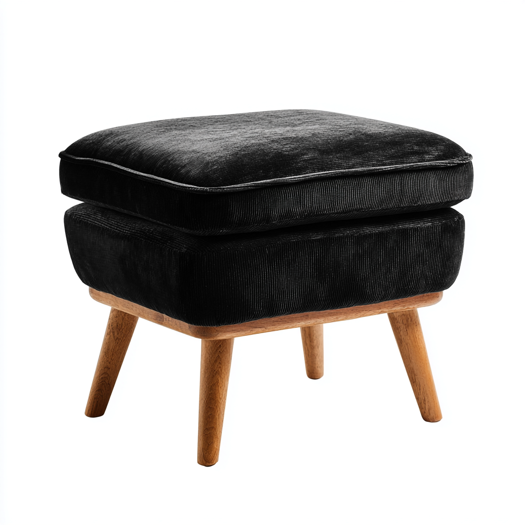 Pouf en velours 45x45x48 cm - noir - style moderne-Havengetio