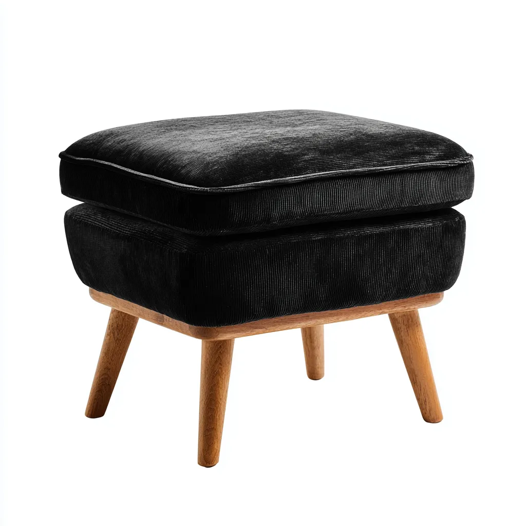 Pouf en velours 45x45x48 cm - noir - style moderne-Havengetio