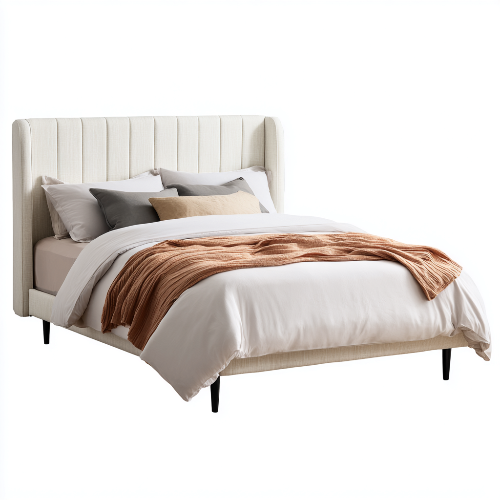 Lit double tissu rembourré 200x160x110 cm - beige - design contemporain-Havengetio