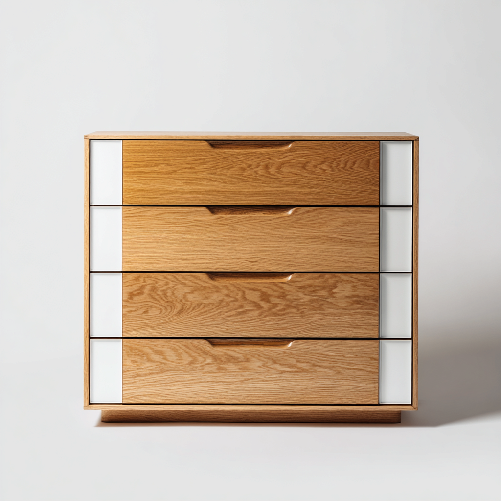 Commode bois 90x45x95 cm - bois naturel-blanc - design moderne - adaptée à la chambre-Havengetio