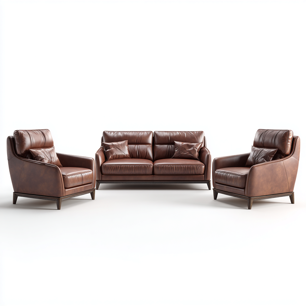 Ensemble de canapés cuir 190-90-95 cm - marron - design contemporain-Havengetio