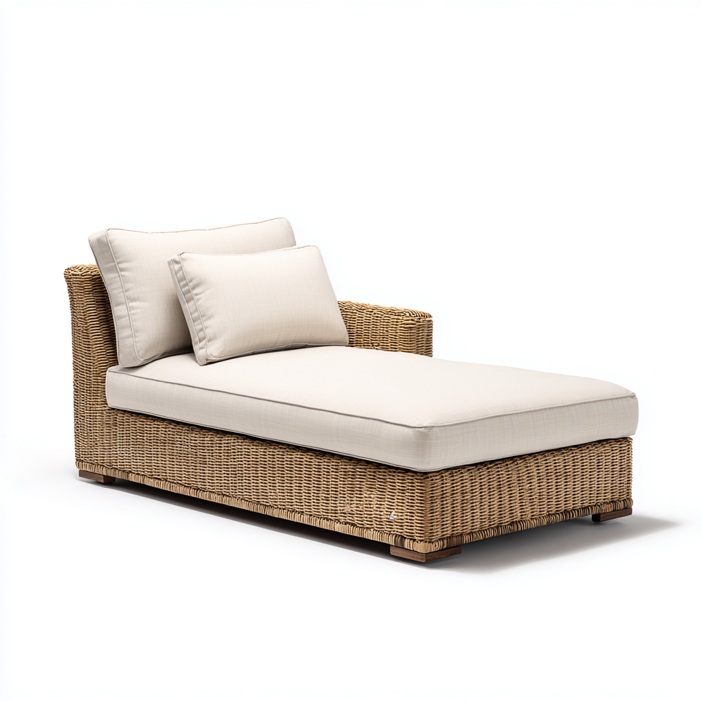 Transat en rotin synthétique avec coussins 200x85x60 cm - beige-marron - bain de soleil extérieur confortable-Havengetio