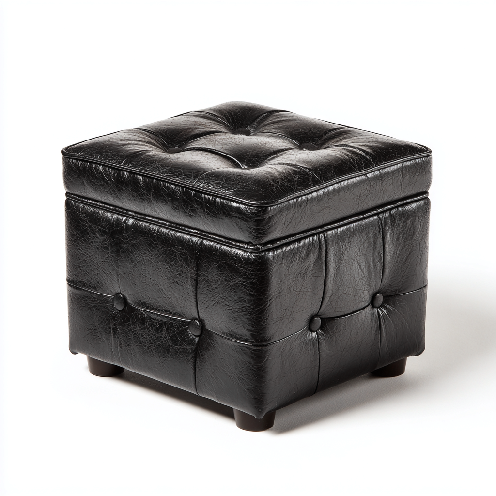Pouf cuir synthétique 42x42x46 cm - noir - adapté au salon - design classique-Havengetio