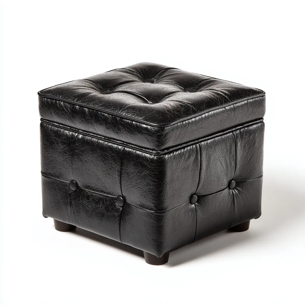 Pouf cuir synthétique 42x42x46 cm - noir - adapté au salon - design classique-Havengetio