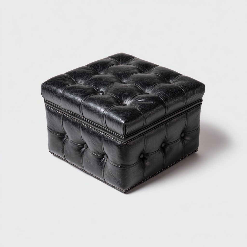 Pouf Cuir 46x46x40 cm Noir - Style classique-Havengetio