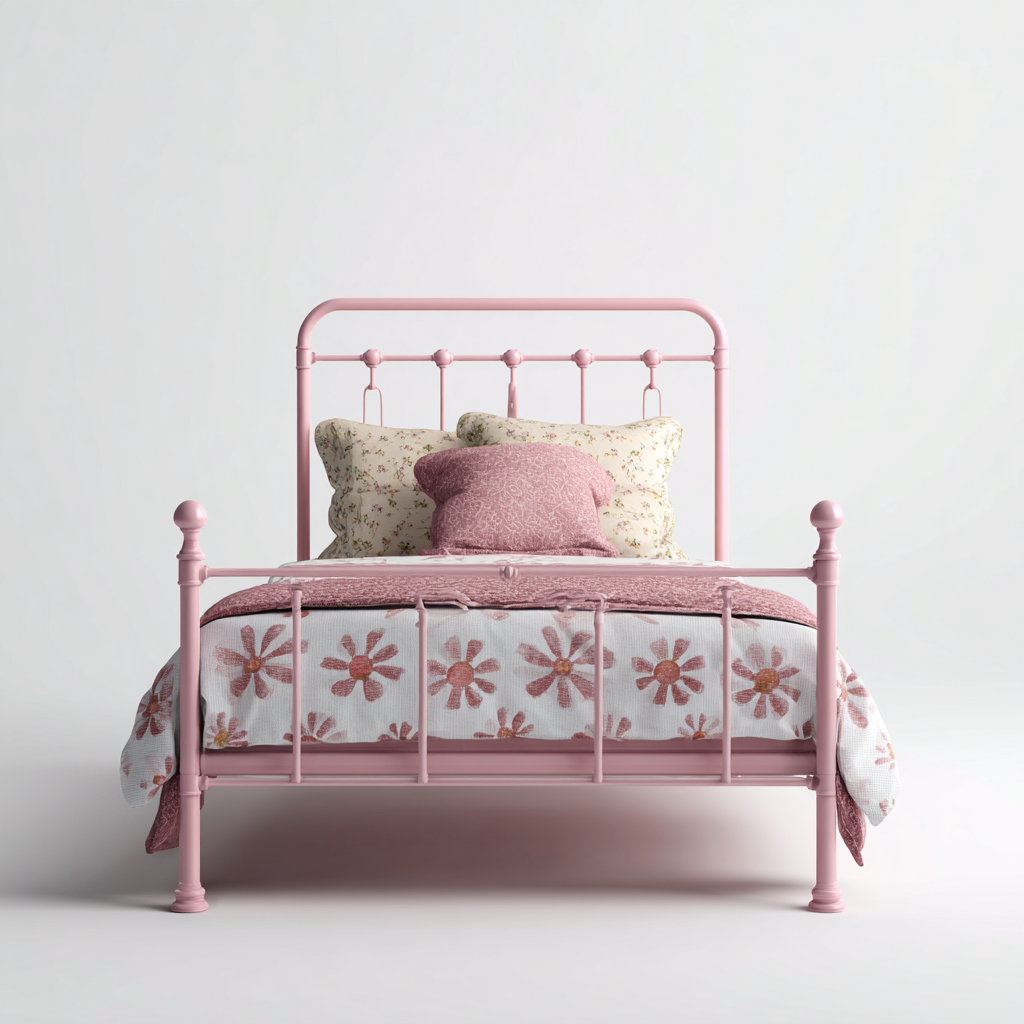 Lit enfant métal 195x95x115 cm - rose - design classique-Havengetio