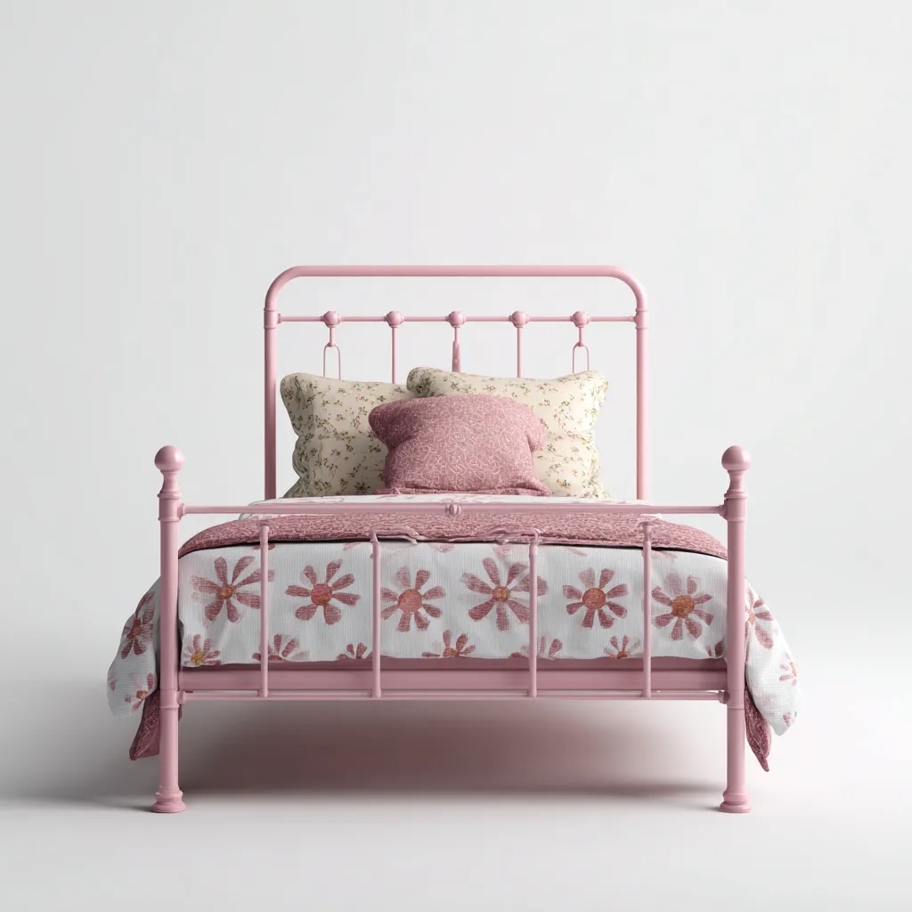 Lit enfant métal 195x95x115 cm - rose - design classique-Havengetio