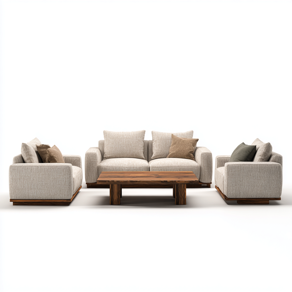 Ensemble de canapés Tissu-bois 210x90x92 cm Beige-Brun - Design moderne-Havengetio