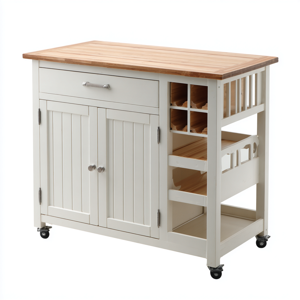 Îlot de cuisine en bois 100x55x90 cm - blanc-bois naturel - avec rangement et roulettes - design fonctionnel pour cuisine-Havengetio