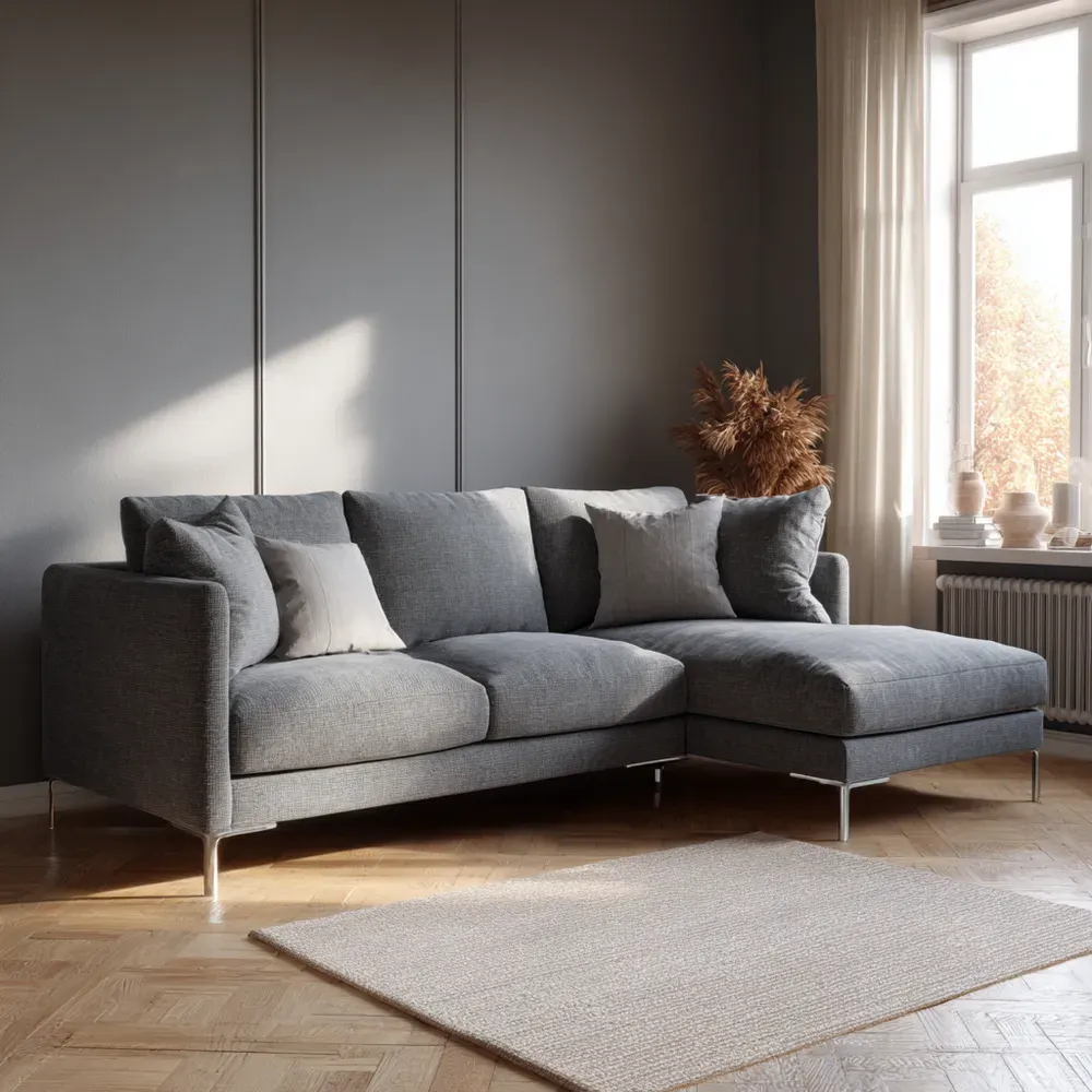 Divano angolare tessuto 280x160x85 cm – Grigio – Design moderno