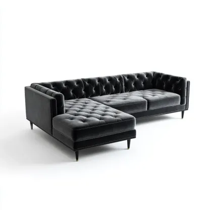 Divano angolare in velluto trapuntato 270x170x85 cm - Nero