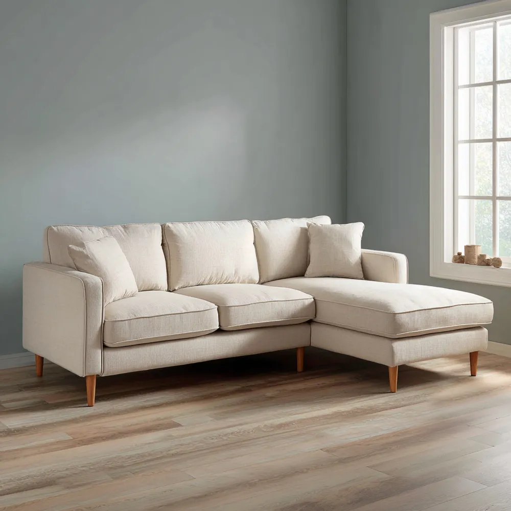 Divano angolare in tessuto 250x150x85 cm - Beige - Design moderno