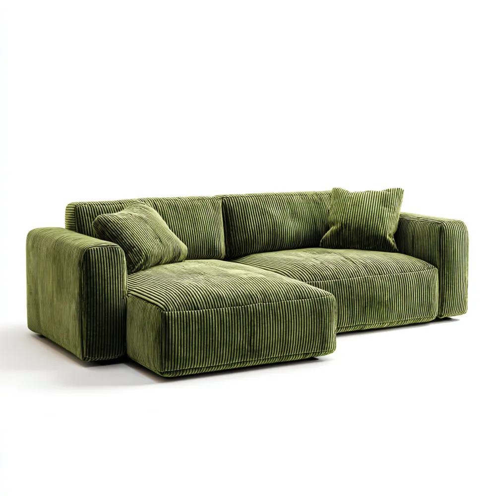 Divano angolare in velluto coste 250x150x80 cm - Verde - Design moderno