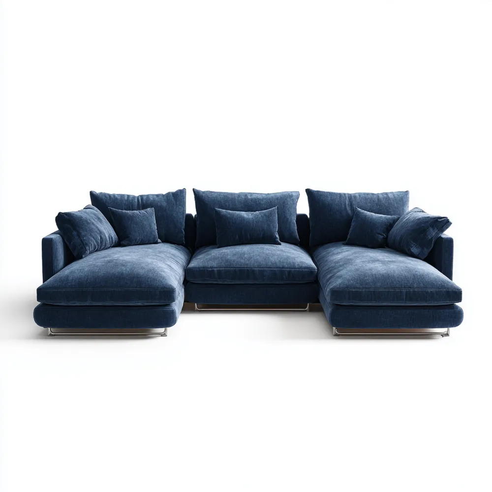 Divano angolare in tessuto 300x150x90 cm – Blu – Design moderno