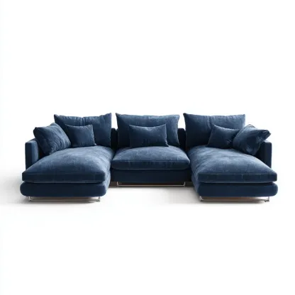 Divano angolare in tessuto 300x150x90 cm – Blu – Design moderno