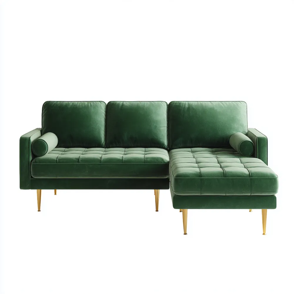 Divano angolare in velluto 230x150x85 cm - Verde - Design moderno