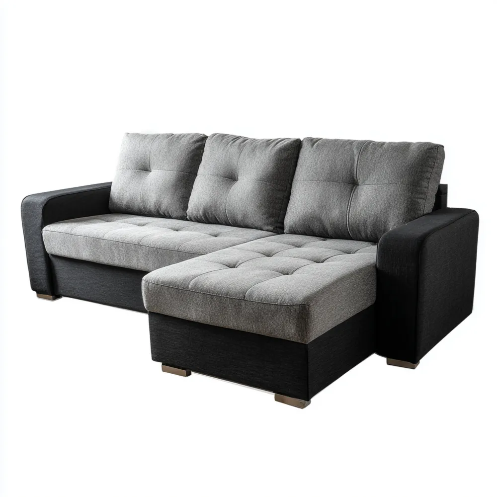 Divano angolare imbottito 230x150x85 cm – Grigio/Nero – Design moderno