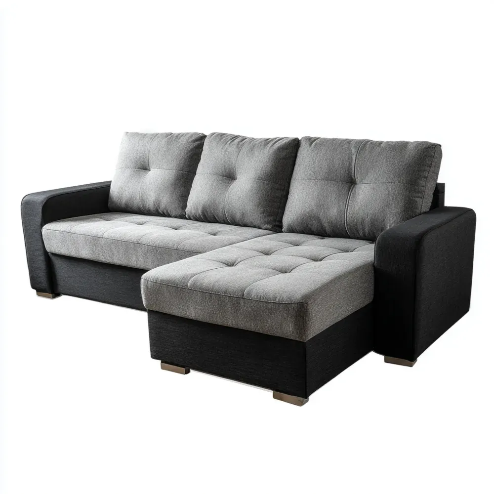 Divano angolare imbottito 230x150x85 cm – Grigio/Nero – Design moderno