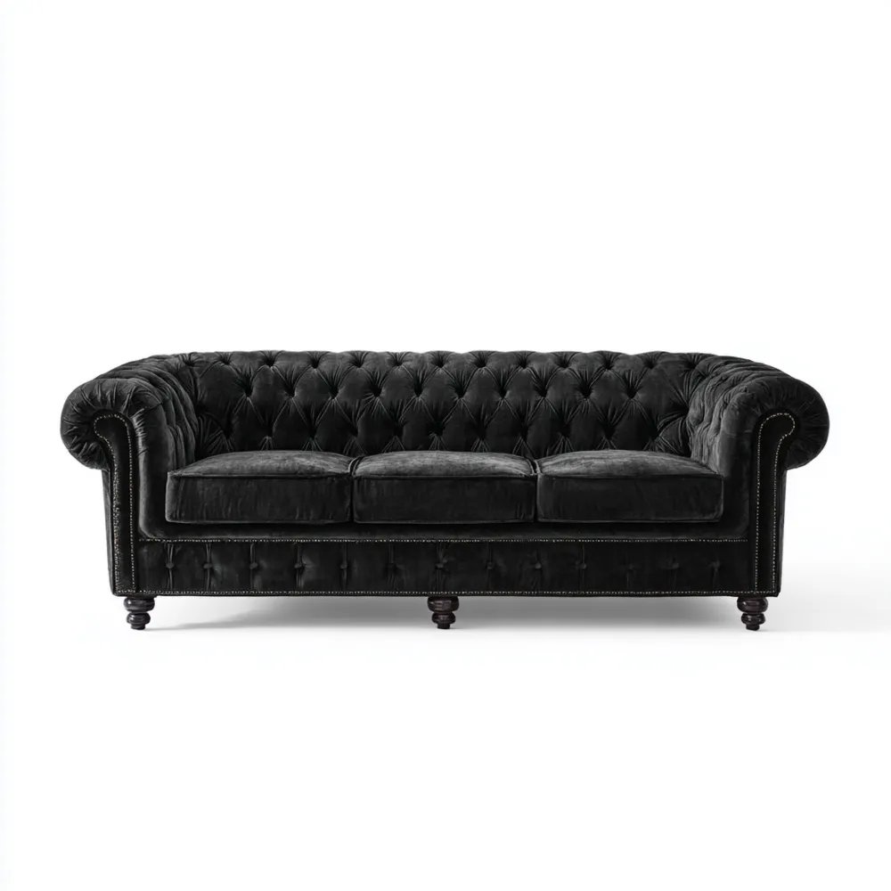 3-Sitzer-Sofa Samt Schwarz - Chesterfield Stil (215x90x75 cm)-Warmdwellio