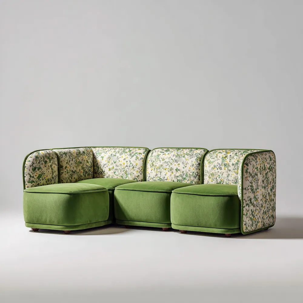 Ecksofa Stoff 250x90x85 cm – Grün/Blumenmuster – Modernes Design-Warmdwellio