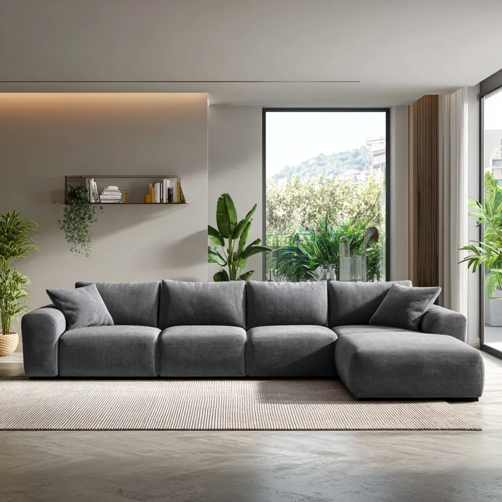 Ecksofa Stoff 300x90x85 cm – Dunkelgrau – Modernes Design-Warmdwellio