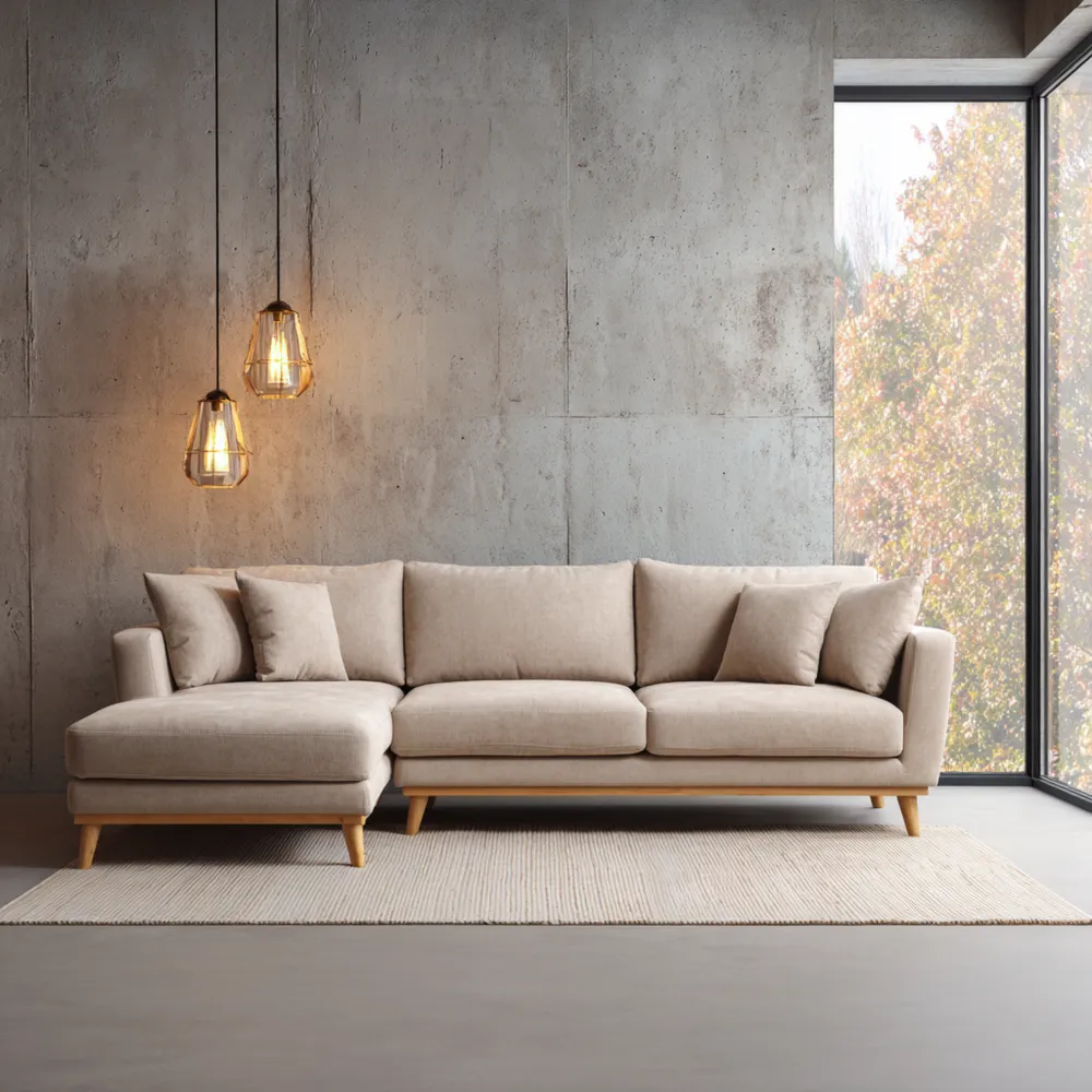 Ecksofa Stoffbezug 250x150x85 cm – Beige – Modernes Design-Warmdwellio