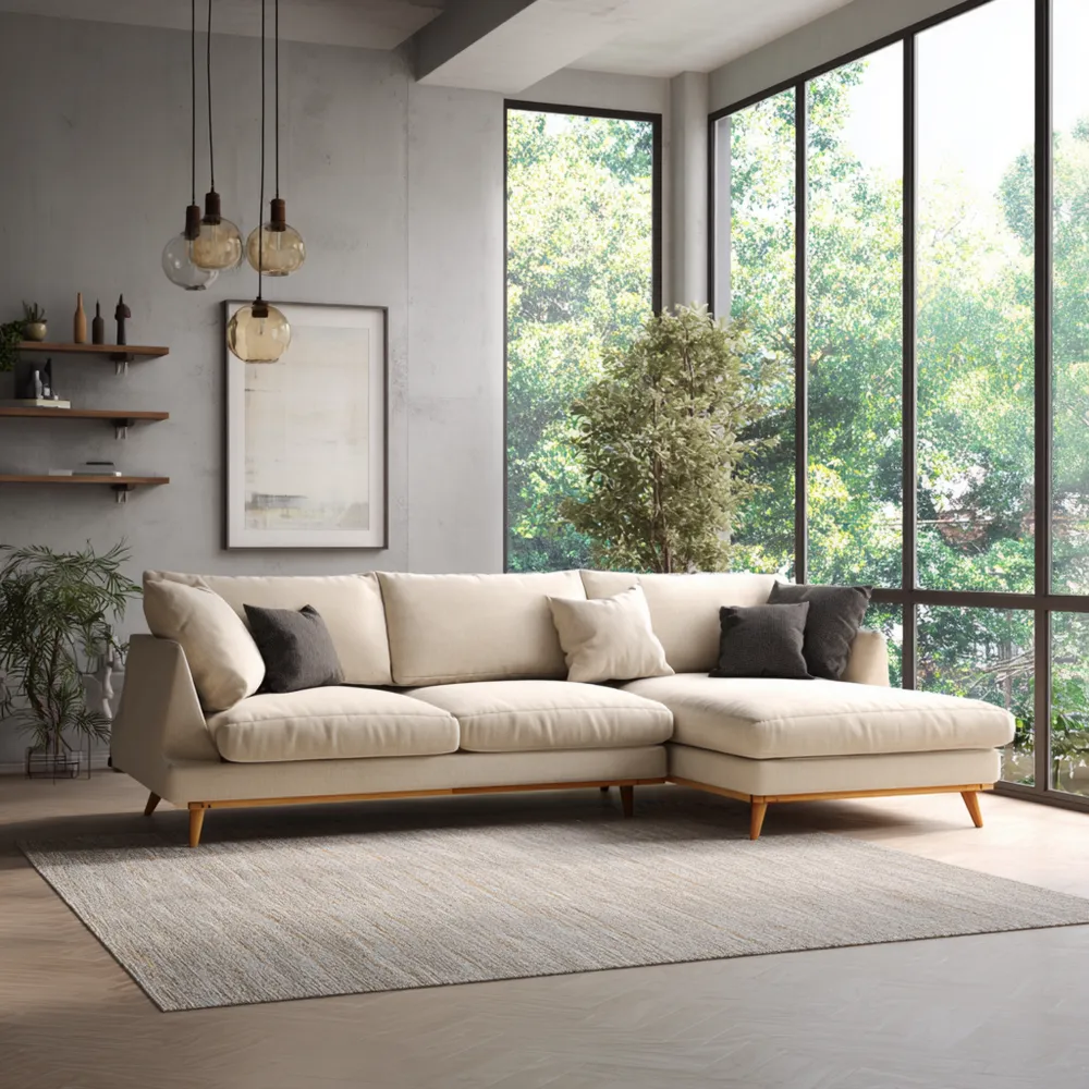 Ecksofa Set Stoffpolster 300x180x85 cm – Beige – Modernes Design-Warmdwellio