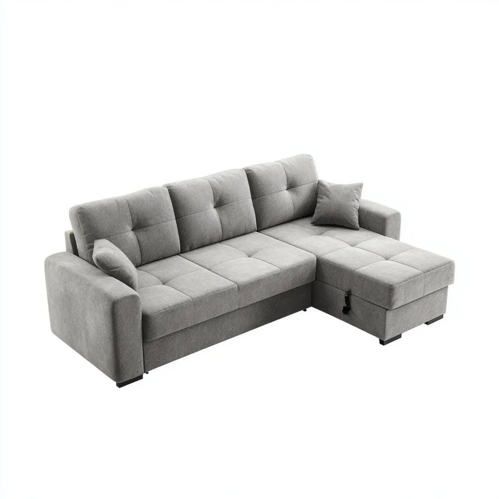 Ecksofa Stoffpolster 250x140x85 cm – Hellgrau – Moderne Funktionalität-Warmdwellio