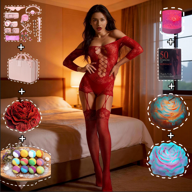 Romantic Valentine’s Day Gift Set  for Couples – Lingerie, Candles & Ambient Lights
