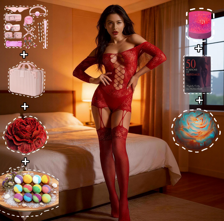 Romantic Valentine’s Day Gift Set  for Couples – Lingerie, Candles & Ambient lighting 18-piece set