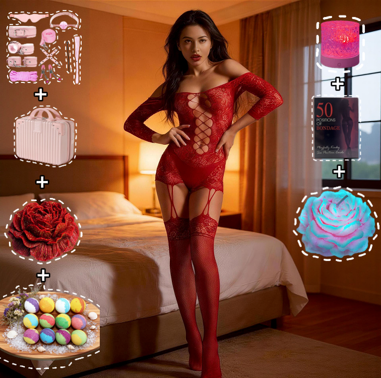 Romantic Valentine’s Day Gift Set  for Couples – Lingerie, Candles & Ambient lighting 18-piece set