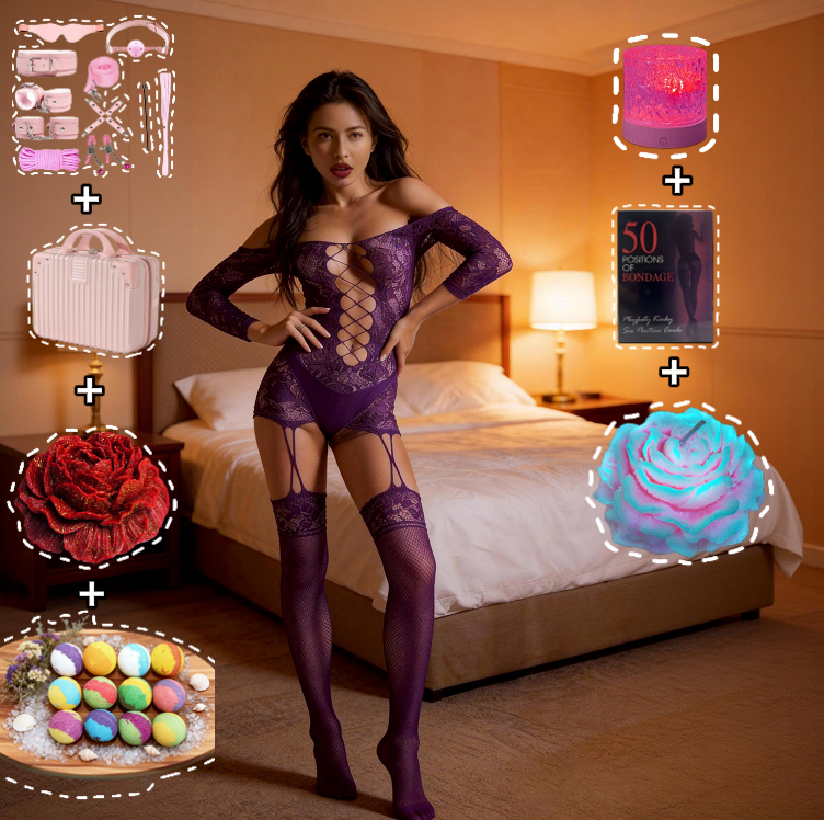 Romantic Valentine’s Day Gift Set  for Couples – Lingerie, Candles & Ambient lighting 18-piece set