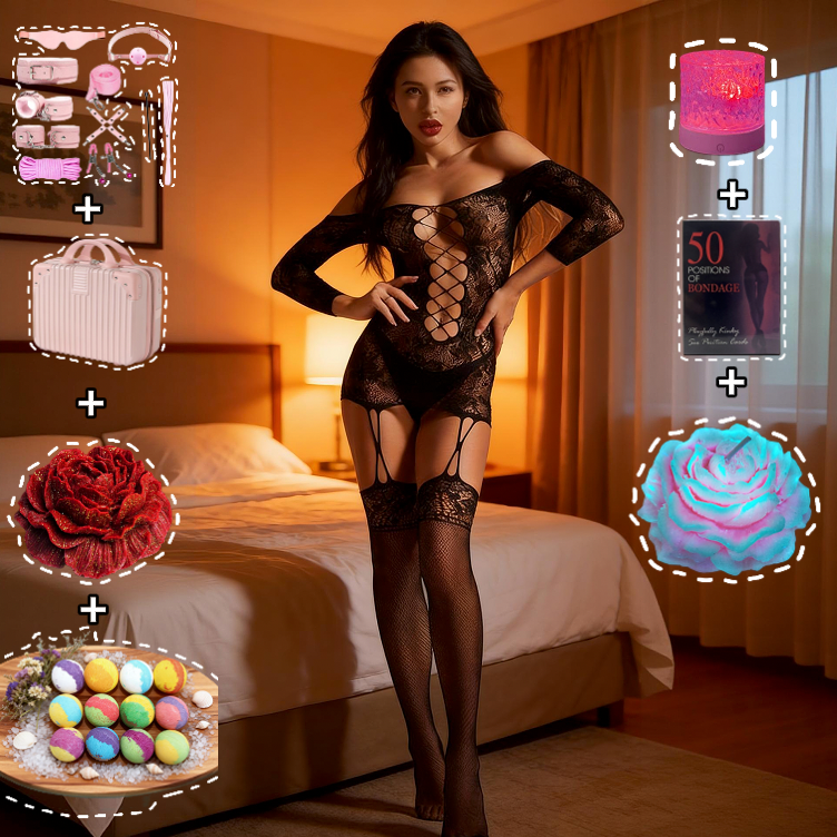 Romantic Valentine’s Day Gift Set  for Couples – Lingerie, Candles & Ambient lighting 18-piece set