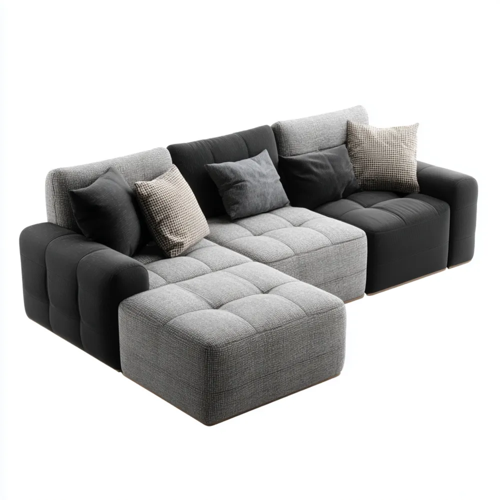 Canapé d'angle en tissu - 300x150x80 cm - Noir/Gris - Design Contemporain