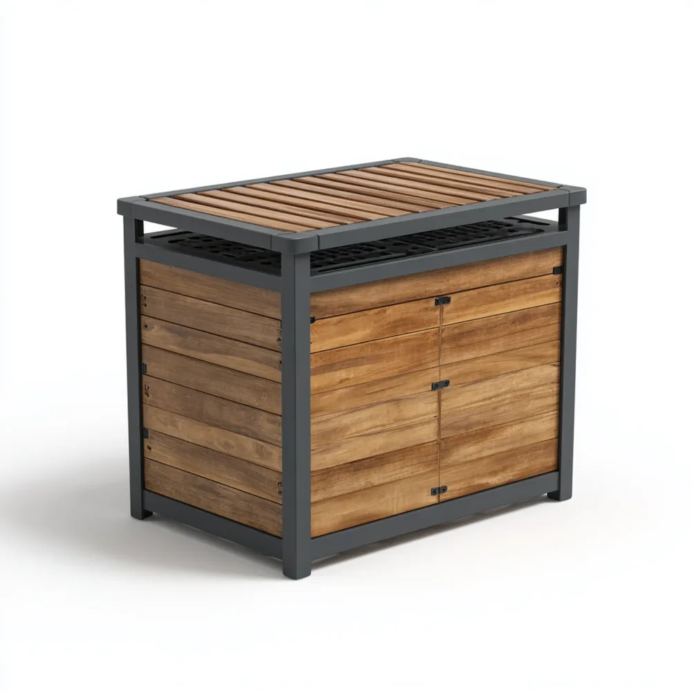 Coffre de rangement extérieur en bois et métal – 120x60x90 cm – Style moderne