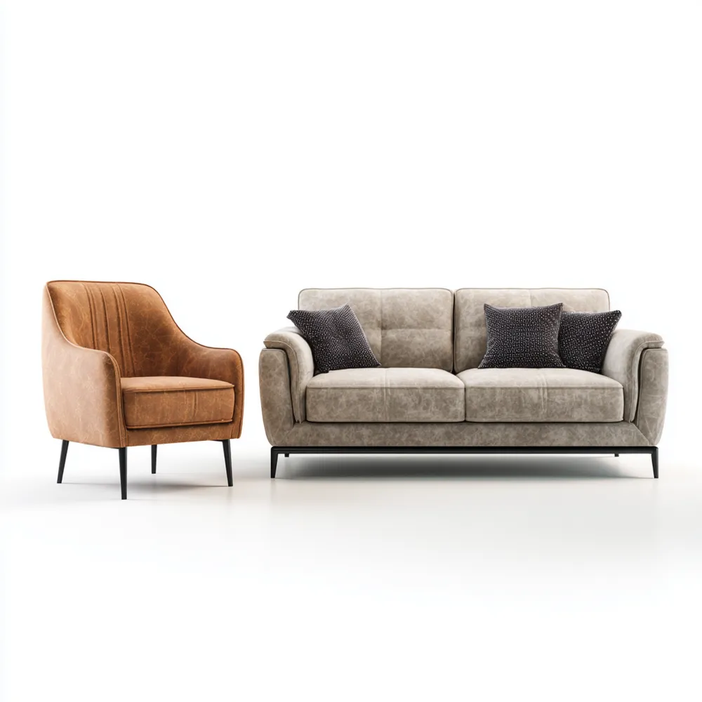 Ensemble de canapés en simili cuir 2 pièces 180x90x85 cm – Gris/Brun – Design contemporain