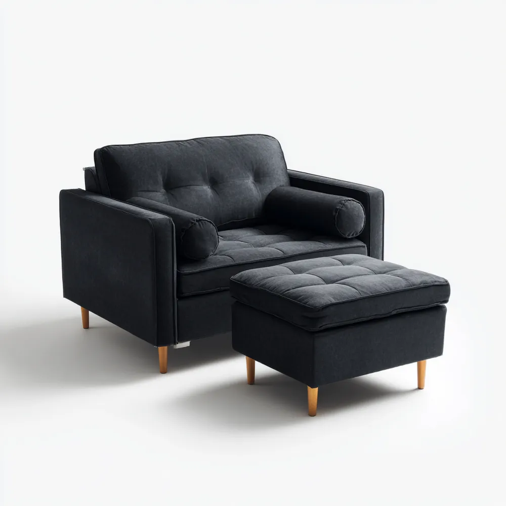 Canapé avec repose-pieds Tissu 110x85x75 cm – Noir Moderne