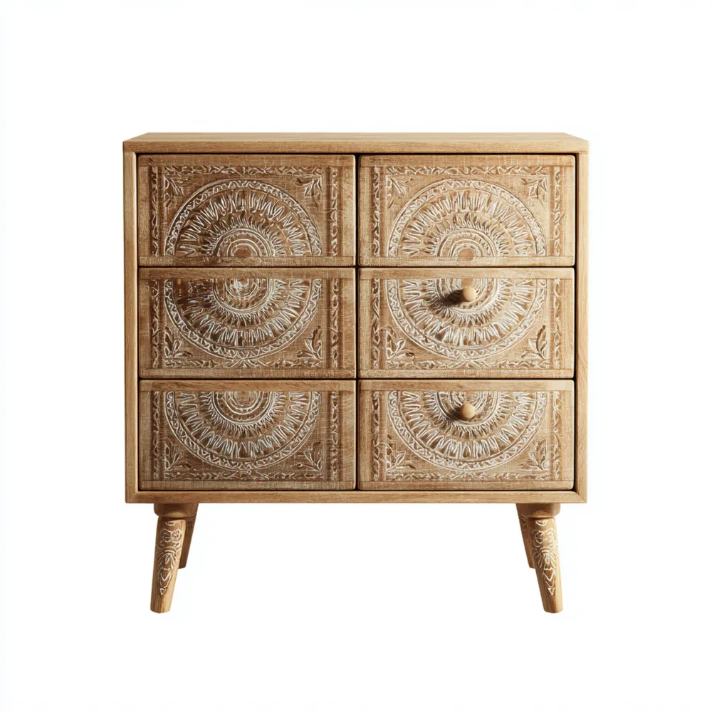 Kommode Holz Intarsien Design 80x75x40 cm – Natur – Vintage-Stil