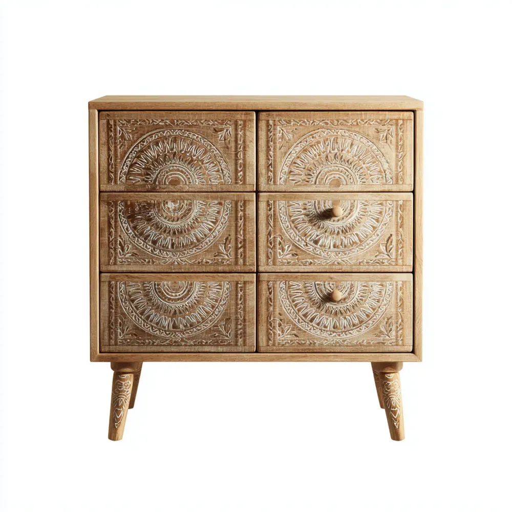 Kommode Holz Intarsien Design 80x75x40 cm – Natur – Vintage-Stil