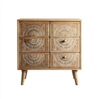 Kommode Holz Intarsien Design 80x75x40 cm – Natur – Vintage-Stil