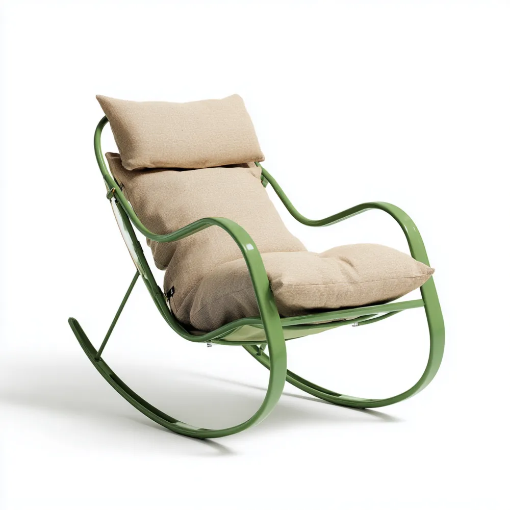 Schaukelstuhl 75x50x100 cm Metallrahmen Grün Beige Kissen - Modernes Design