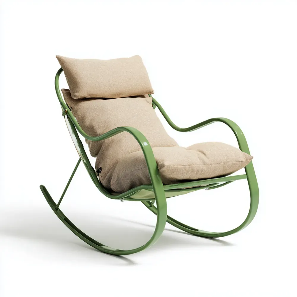 Schaukelstuhl 75x50x100 cm Metallrahmen Grün Beige Kissen - Modernes Design