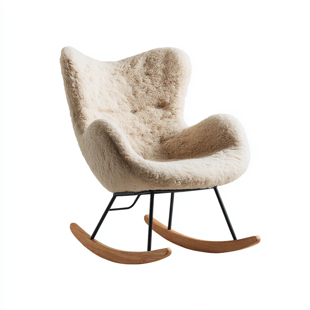 Schaukelstuhl Teddyfell Beige - 80x70x90 cm - Modernes Design