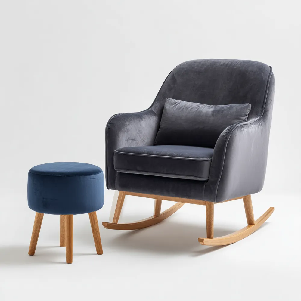 Schaukelstuhl Set Samt 75x70x95 cm - Dunkelgrau/Blau - Modernes Design