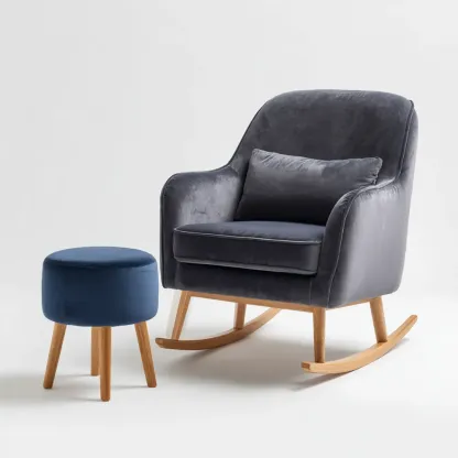 Schaukelstuhl Set Samt 75x70x95 cm - Dunkelgrau/Blau - Modernes Design