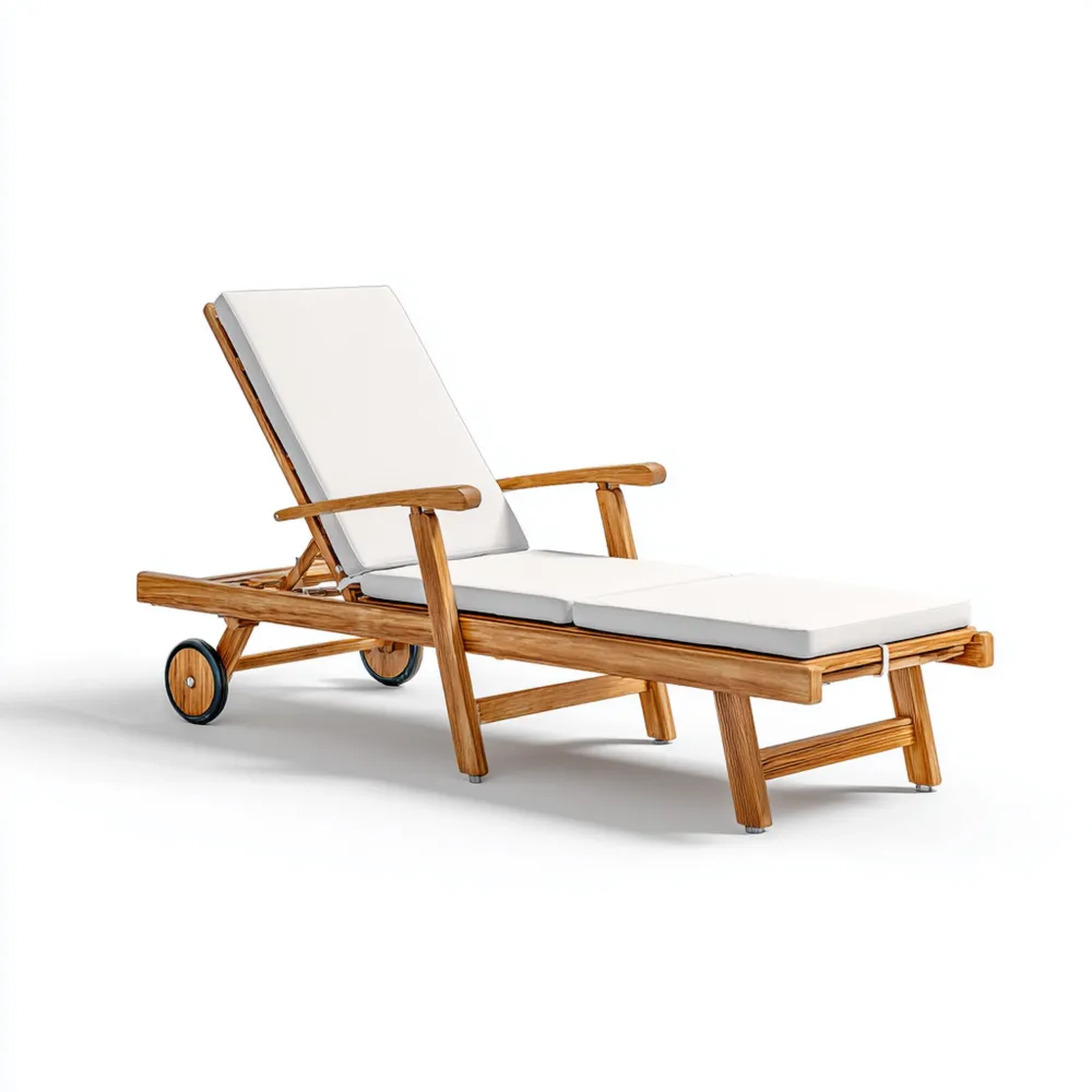 Gartenliege Holz mit Rädern – verstellbar – Natur/Weiß – 200x65x35 cm – Outdoor Möbel